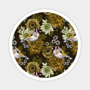 Goldfinch and chrysanthemum flowers Magnet